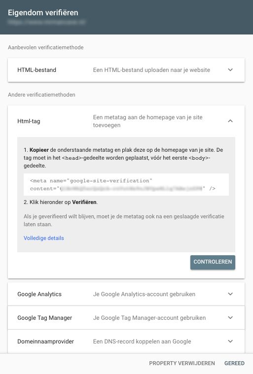 Verificatie Google Search Console verifieren