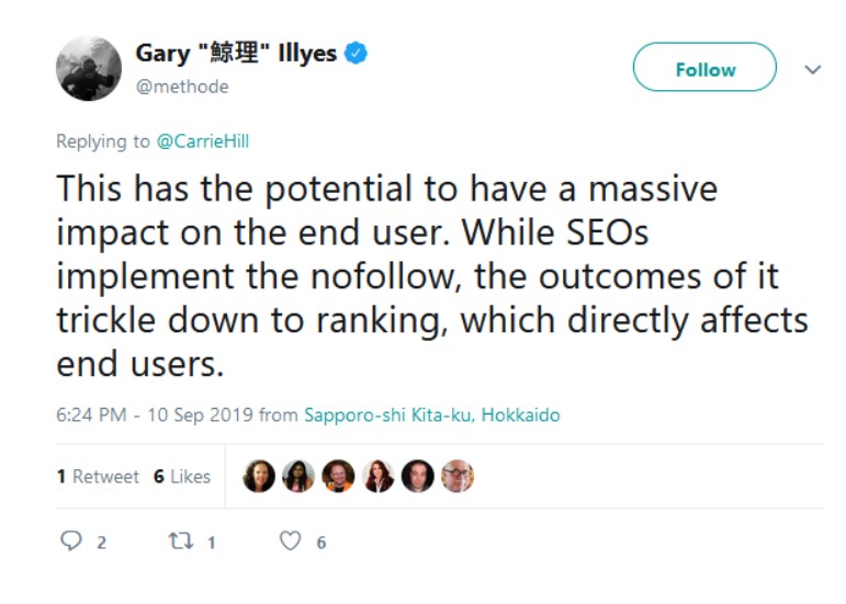 Twitterbericht van Gary Illyes