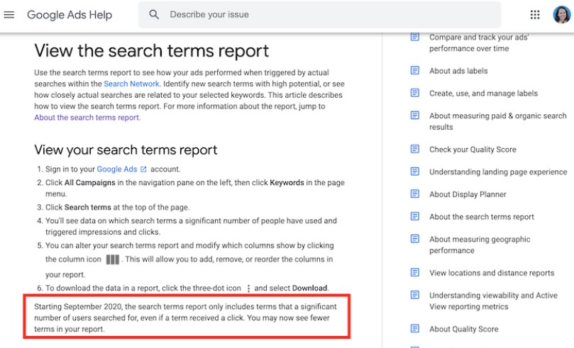 Search term report update