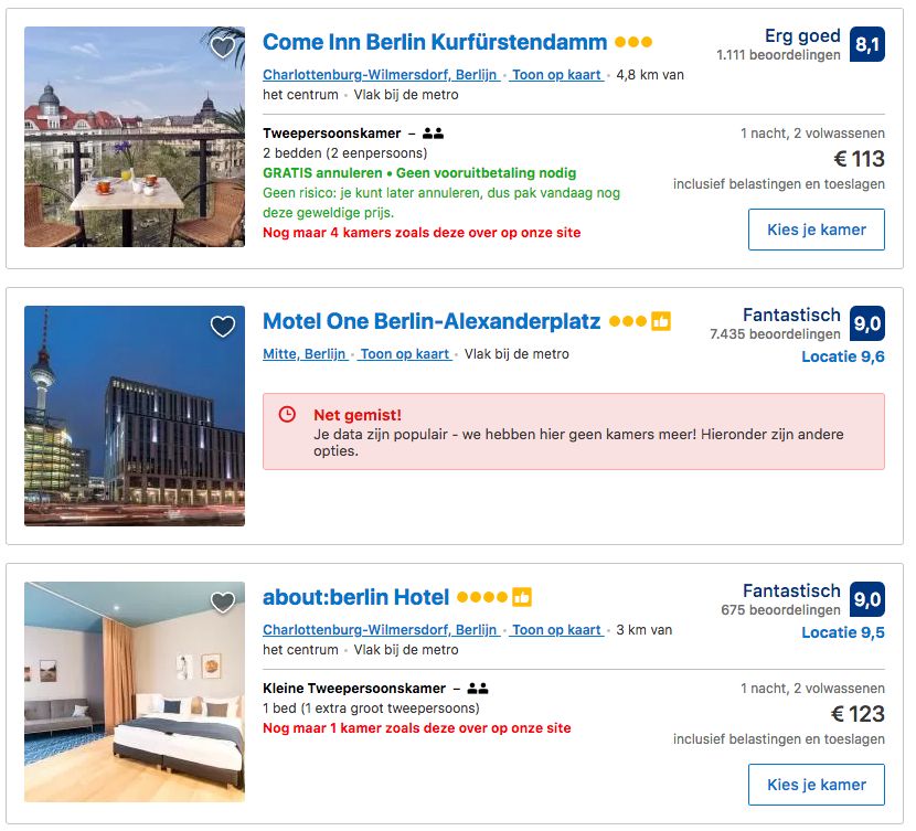 schaarste bij Booking.com