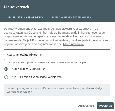 verwijderen en indienen van url's