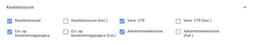 kwaliteitsscore kolommen