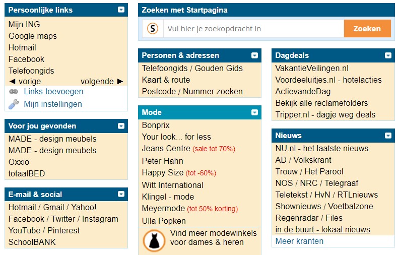 Links op startpagina